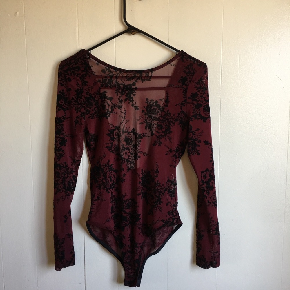 Women’s Medium Mesh Bodysuit | Dark Red and Black